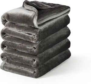 Mellowdy Extra Thick Hearty Plush Flannel Blanket (Tin Grey, 90x90) - 500GSM King Size Warm Blanket for Winter, Fall | Soft, Fluffy, Cuddly, Perfect for Bed, Oversized Throw for Couch, Sofa