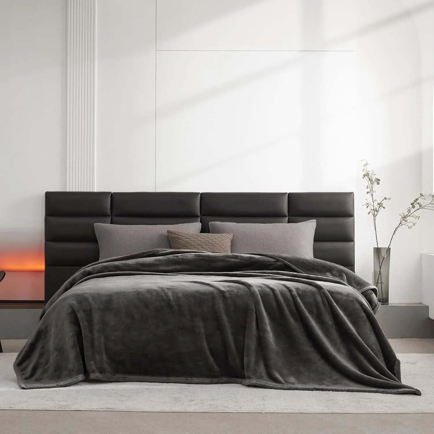 Mellowdy Extra Thick Hearty Plush Flannel Blanket (Tin Grey, 90x90) - 500GSM King Size Warm Blanket for Winter, Fall | Soft, Fluffy, Cuddly, Perfect for Bed, Oversized Throw for Couch, Sofa
