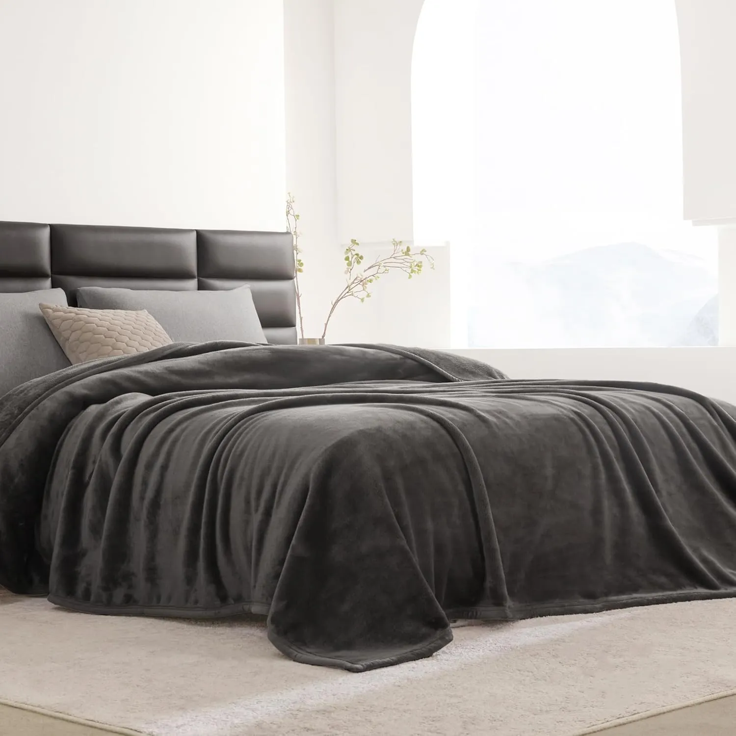 Mellowdy Extra Thick Hearty Plush Flannel Blanket (Tin Grey, 90x90) - 500GSM King Size Warm Blanket for Winter, Fall | Soft, Fluffy, Cuddly, Perfect for Bed, Oversized Throw for Couch, Sofa