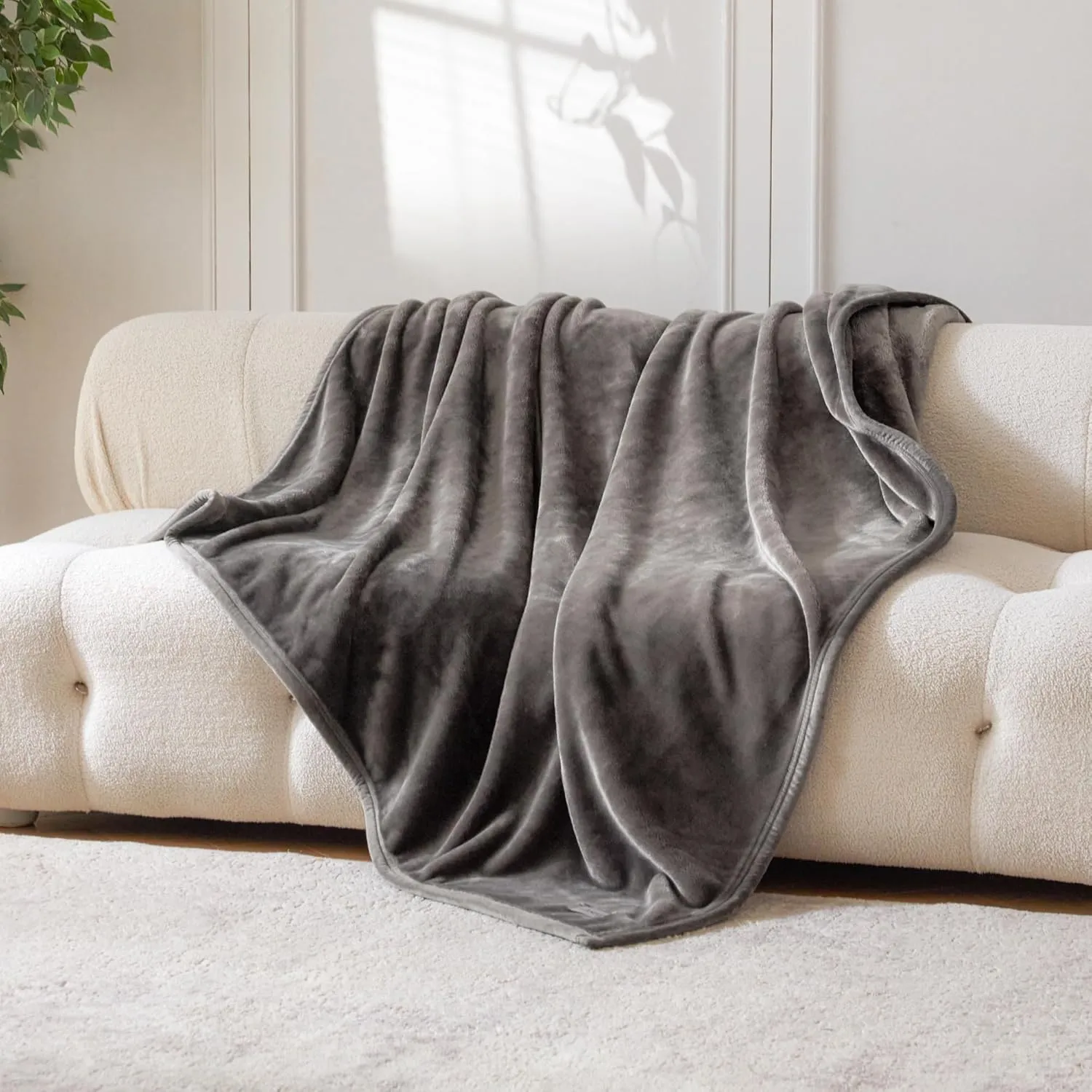 Mellowdy Extra Thick Hearty Plush Flannel Blanket (Tin Grey, 90x90) - 500GSM King Size Warm Blanket for Winter, Fall | Soft, Fluffy, Cuddly, Perfect for Bed, Oversized Throw for Couch, Sofa