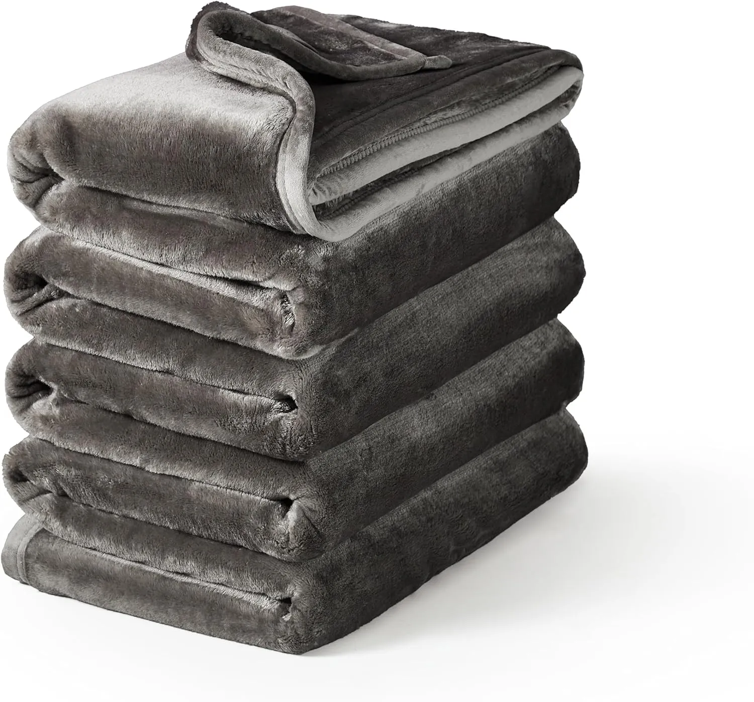 Mellowdy Extra Thick Hearty Plush Flannel Blanket (Tin Grey, 90x90) - 500GSM King Size Warm Blanket for Winter, Fall | Soft, Fluffy, Cuddly, Perfect for Bed, Oversized Throw for Couch, Sofa