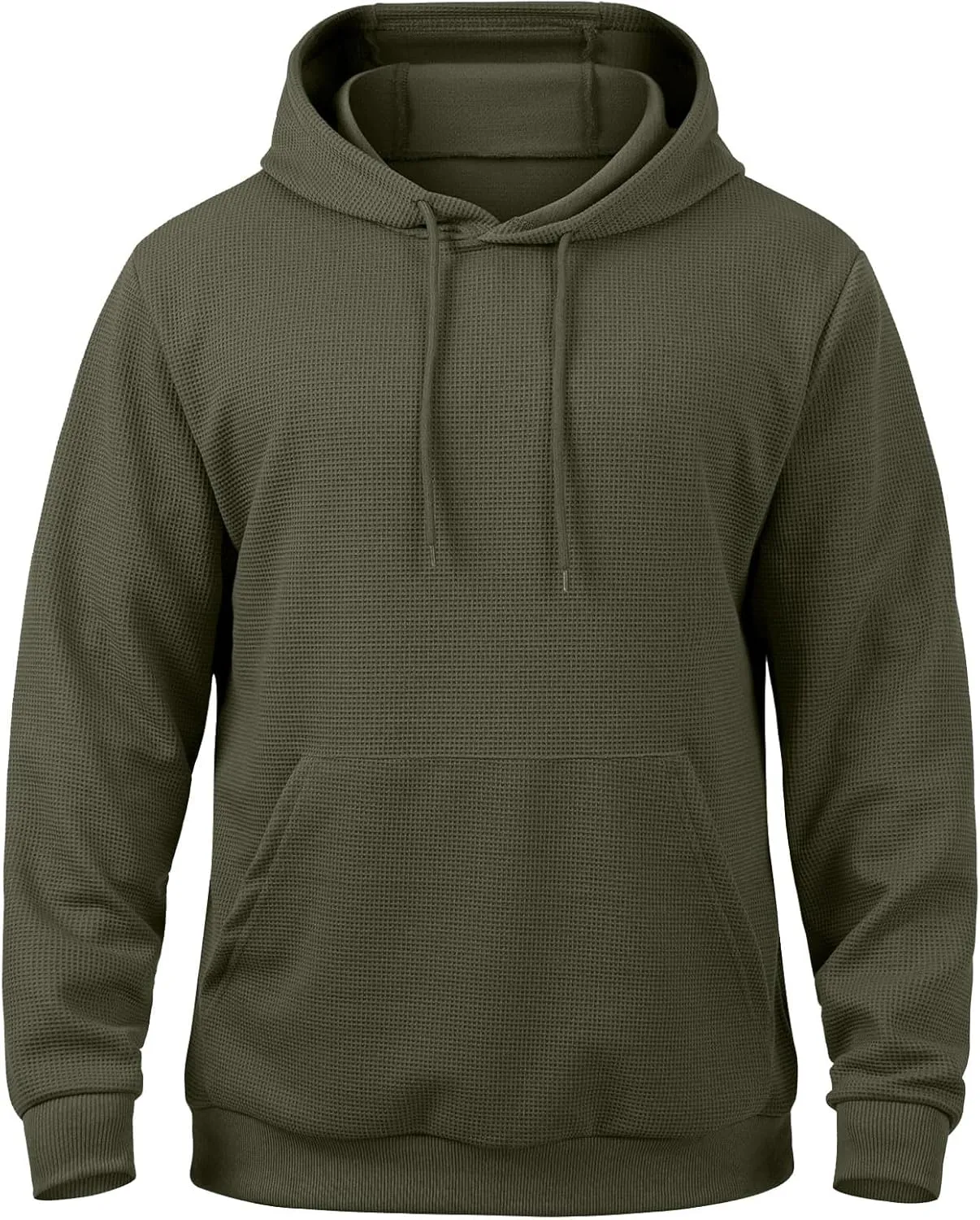 Men Hoodies Waffle Knit Solid Color Fashion Sweatshirts Long Sleeve Comfy Lightweight Hooded Sweatshirt
