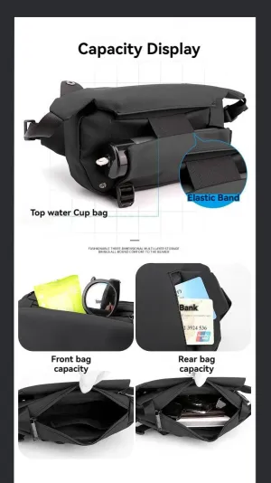 Men's Advanced Crossbody Bag Chest Bag Invisible Water Cup Bag Adjustable Strap Single Shoulder Waist Bag Travel Hiking Holder (black)