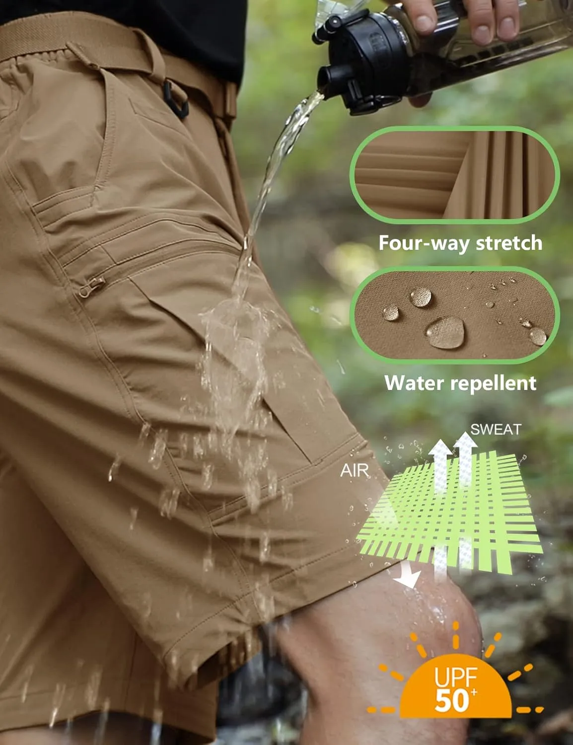 Mens Cargo Hiking Shorts Water Resistant Quick Dry Lightweight Breathable Tactical Shorts with Nylon Belt