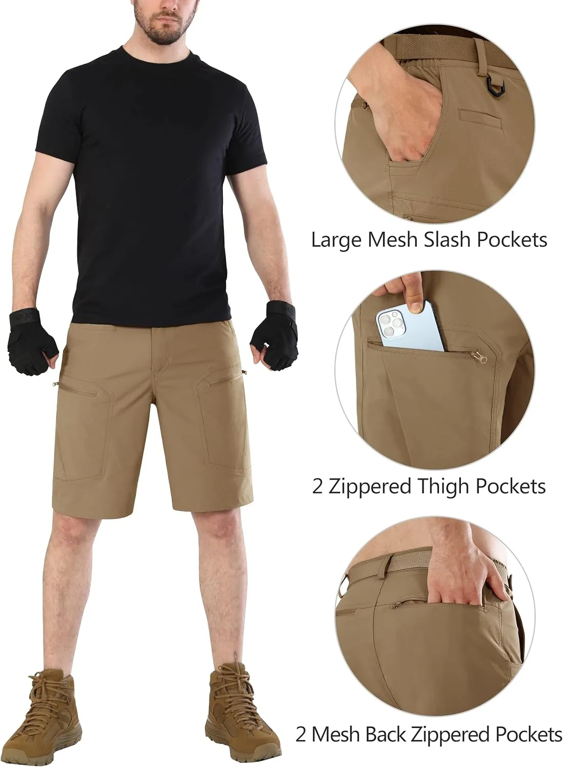 Mens Cargo Hiking Shorts Water Resistant Quick Dry Lightweight Breathable Tactical Shorts with Nylon Belt