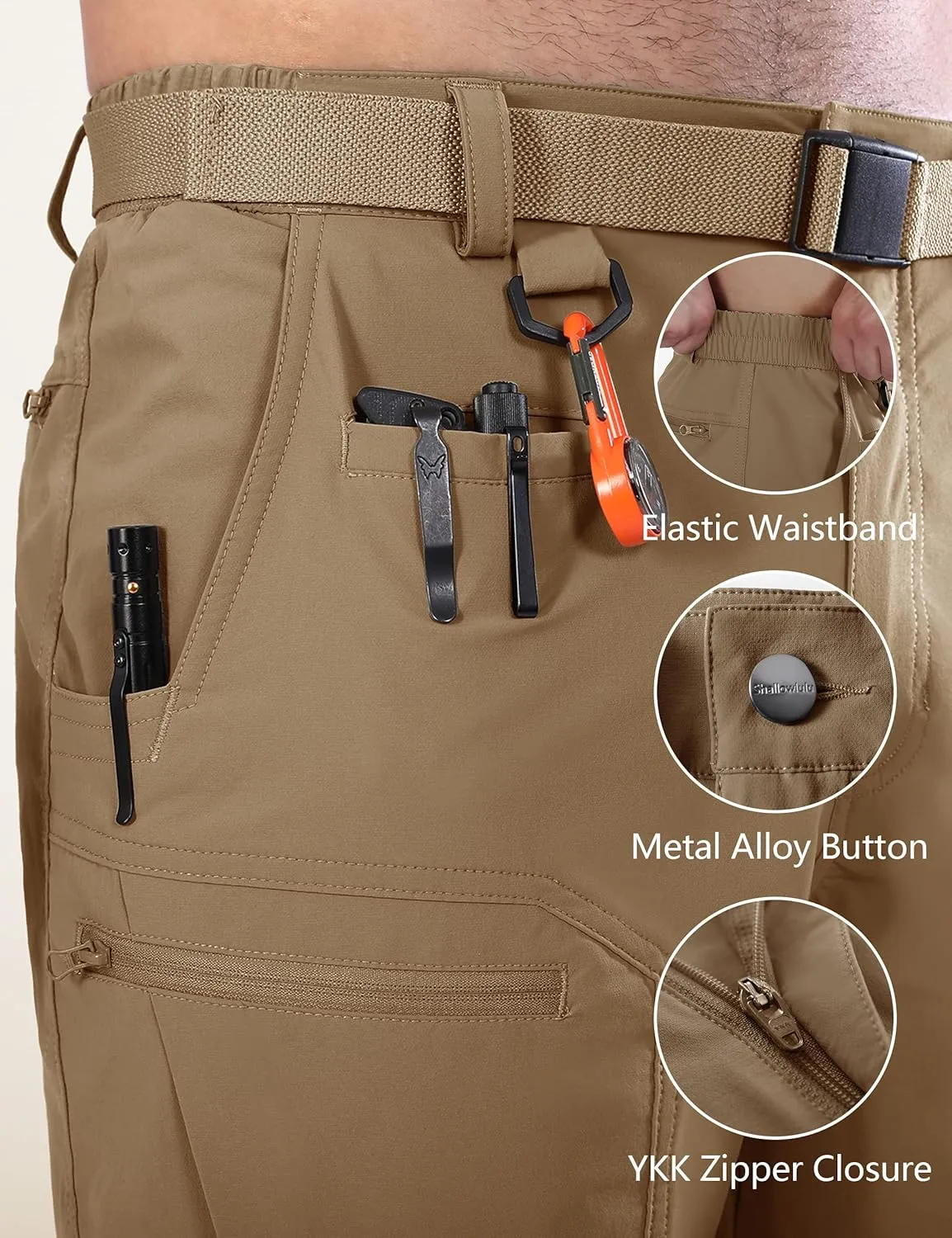 Mens Cargo Hiking Shorts Water Resistant Quick Dry Lightweight Breathable Tactical Shorts with Nylon Belt