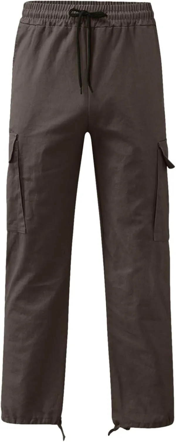 Mens Cargo Pants Loose Baggy Work Hiking Drawstring Trousers Outdoor Comfy Joggers with Multi Pockets