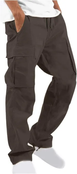 Mens Cargo Pants Loose Baggy Work Hiking Drawstring Trousers Outdoor Comfy Joggers with Multi Pockets