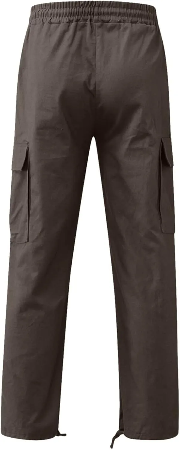 Mens Cargo Pants Loose Baggy Work Hiking Drawstring Trousers Outdoor Comfy Joggers with Multi Pockets