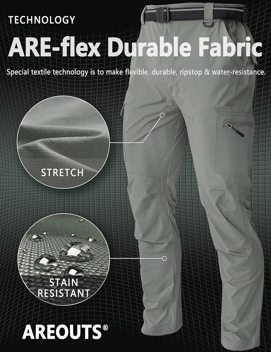 Men's Cargo Work Hiking Pants Lightweight Water Resistant Quick Dry Fishing Travel Camping Outdoor Breathable Multi Pockets