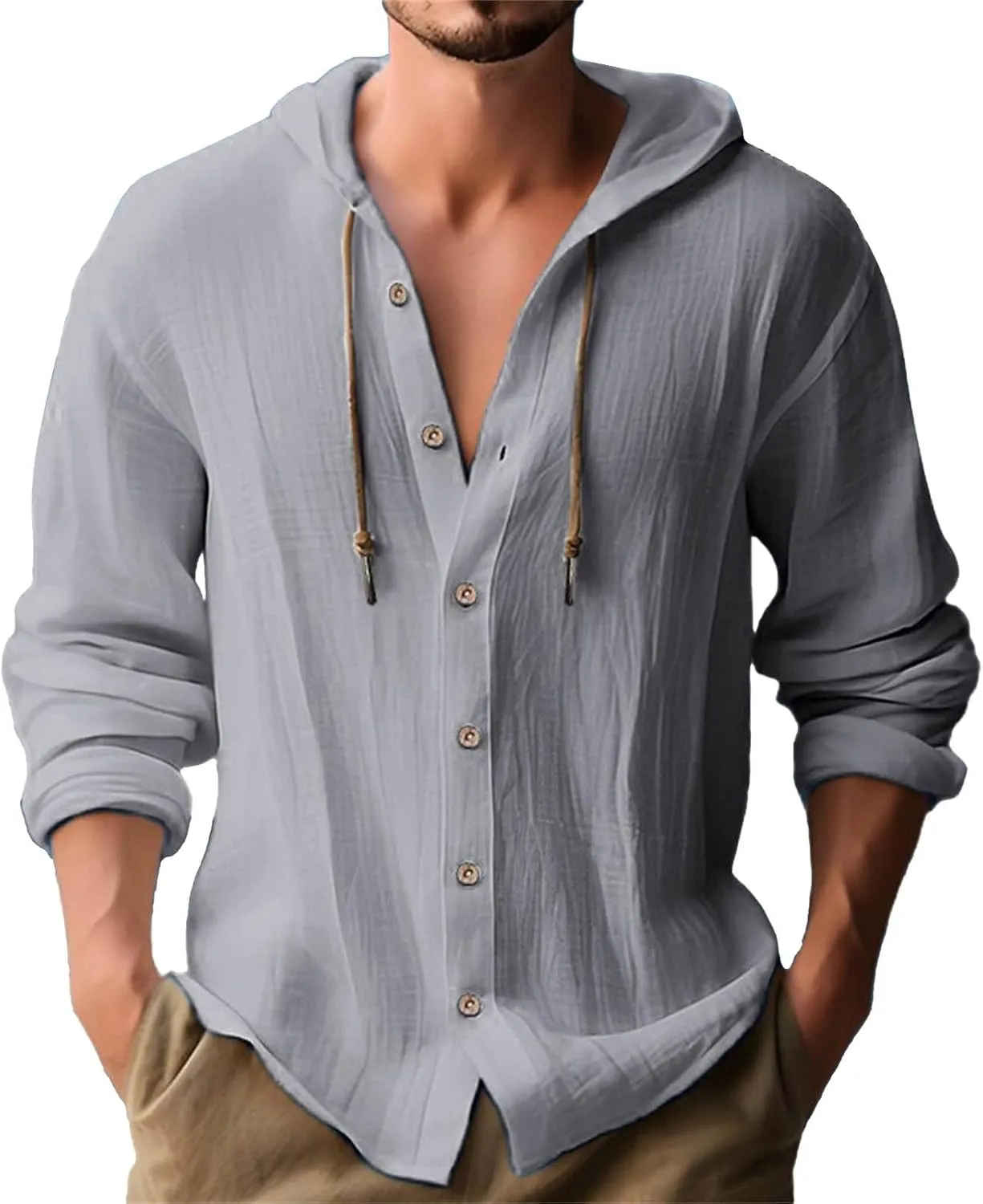 Men's Cotton Linen Casual Stylish Button Shirt Long Sleeved Solid Color Cotton Linen Shirt Men's Long Sleeve Shirts