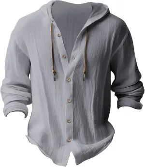 Men's Cotton Linen Casual Stylish Button Shirt Long Sleeved Solid Color Cotton Linen Shirt Men's Long Sleeve Shirts