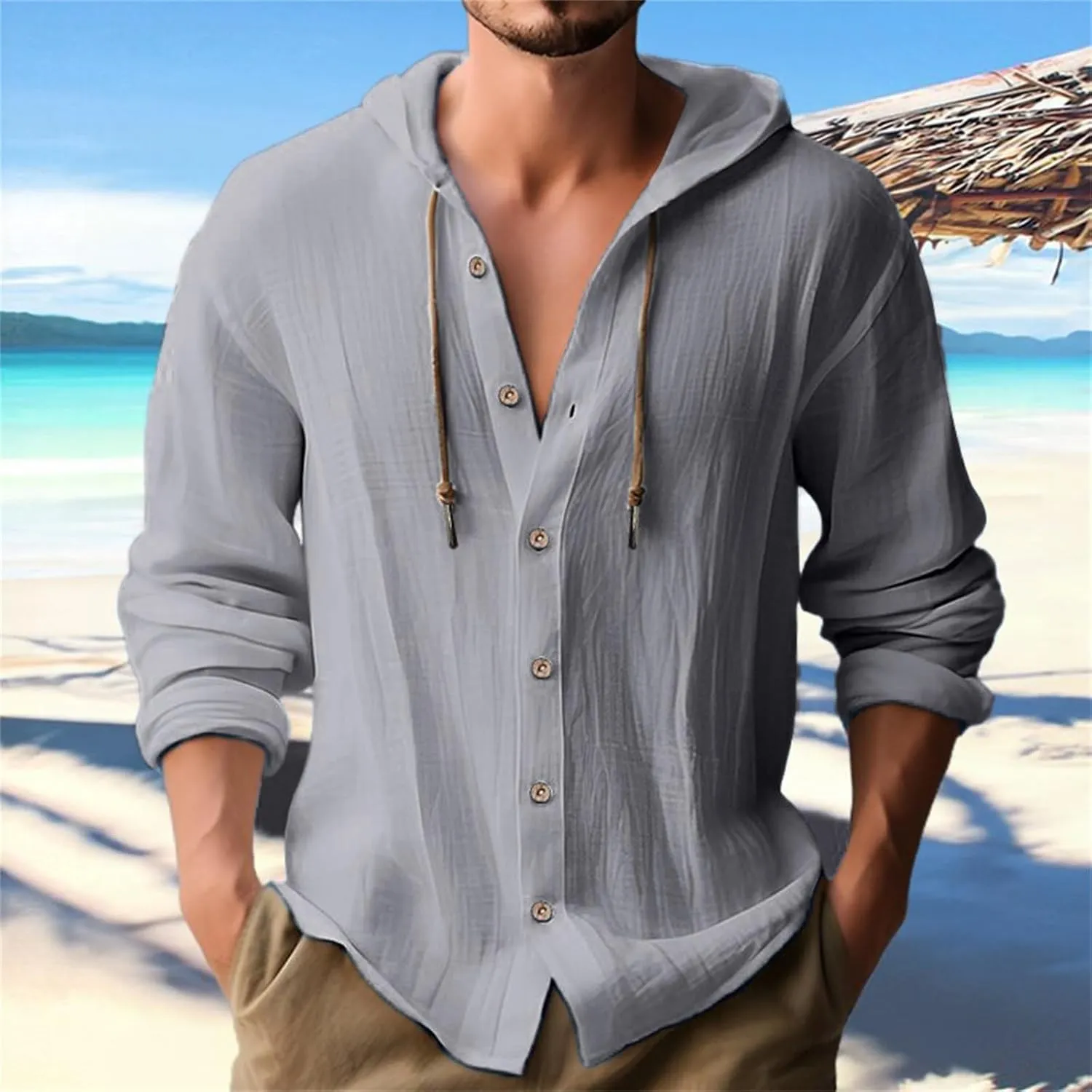 Men's Cotton Linen Casual Stylish Button Shirt Long Sleeved Solid Color Cotton Linen Shirt Men's Long Sleeve Shirts