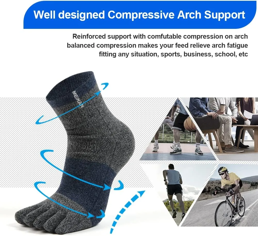 Men's Cotton Toe Socks Five Finger Socks Compression Crew No Show Athletic Socks for Running 4 Pairs(Size 7-11)