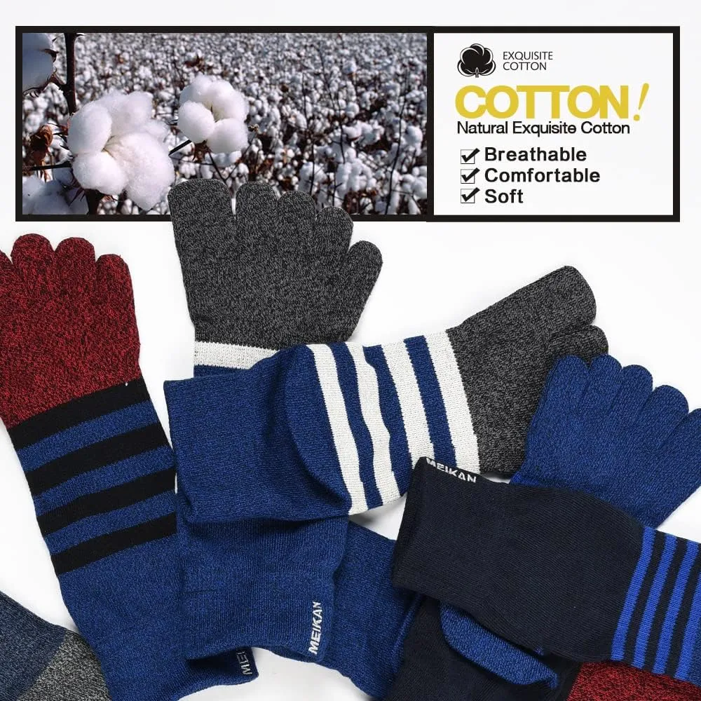 Men's Cotton Toe Socks Five Finger Socks Compression Crew No Show Athletic Socks for Running 4 Pairs(Size 7-11)
