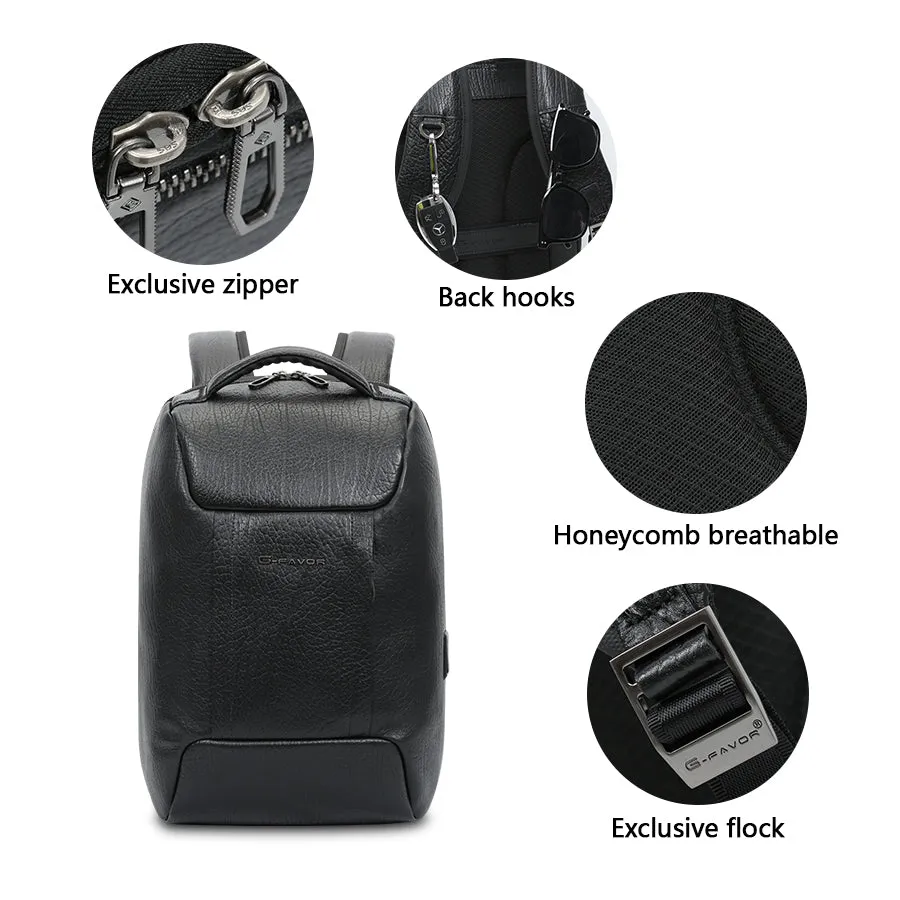 Men's Genuine Leather Anti-Theft Laptop Backpack with USB Port