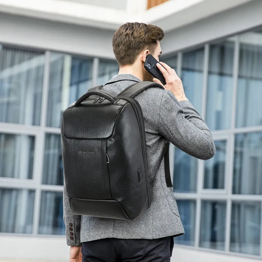 Men's Genuine Leather Anti-Theft Laptop Backpack with USB Port