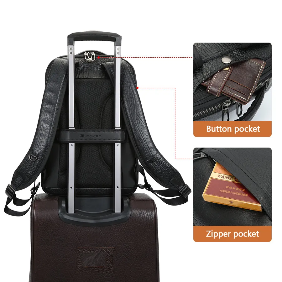Men's Genuine Leather Anti-Theft Laptop Backpack with USB Port