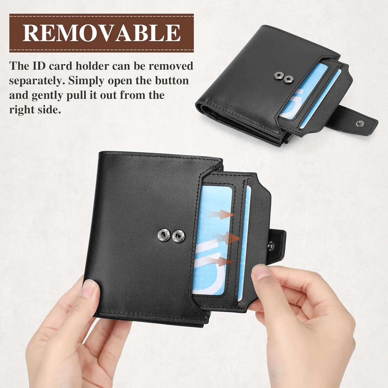 Men's Genuine Leather Wallet RFID Blocking Bifold Casual Wallet Large Capacity Zip Coin Pocket with 18 Card Slots & Removable Id Window (Black)