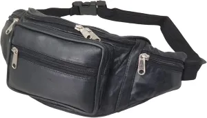 Men's Genuine Soft Leather Extra Large Quality Travel Waist Bum Bag Money Pouch Black