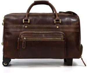 Mens leather cowhide pole case Vintage cowhide travel bag Large capacity suitcase Business travel handbag