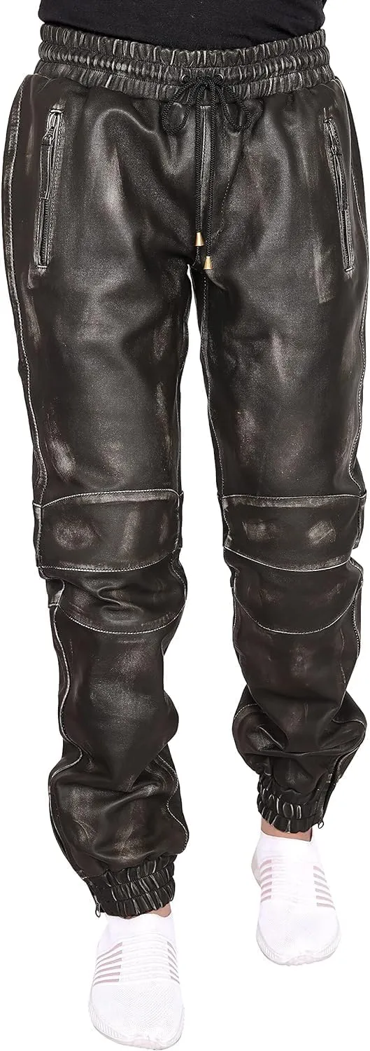 Mens Leather Joggers Pant for Bikers & Riders, Moto Sports Drawstring Pants, Trousers for Boys - Slim Fit Joggers