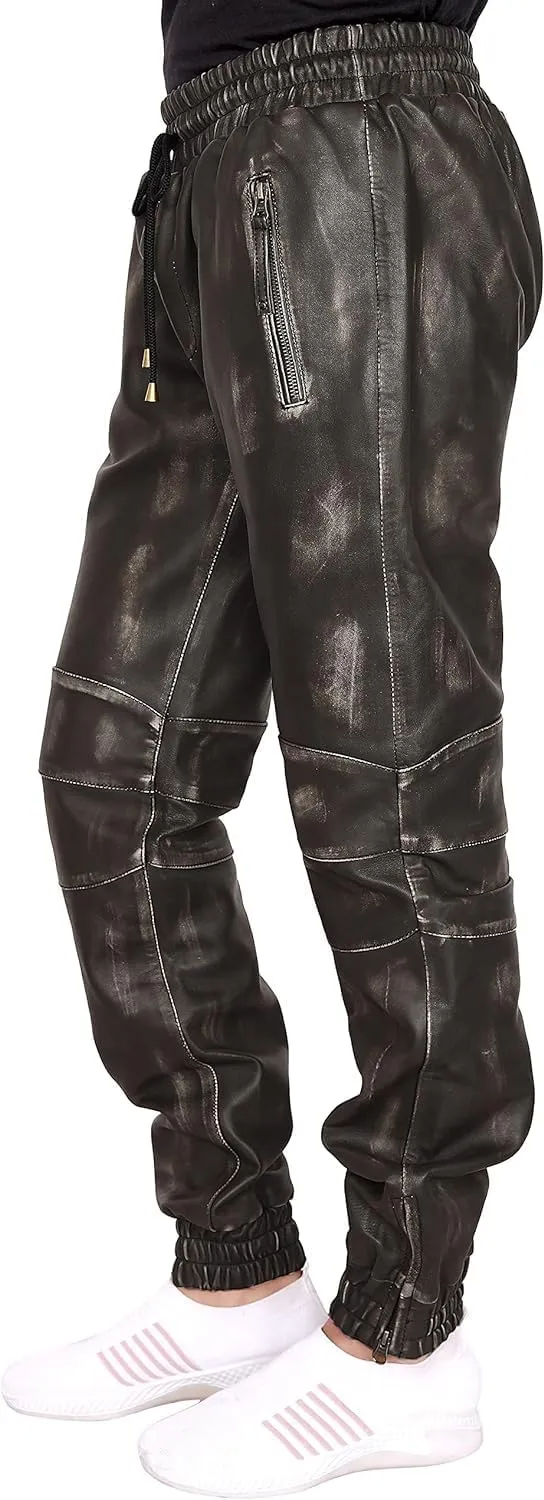 Mens Leather Joggers Pant for Bikers & Riders, Moto Sports Drawstring Pants, Trousers for Boys - Slim Fit Joggers
