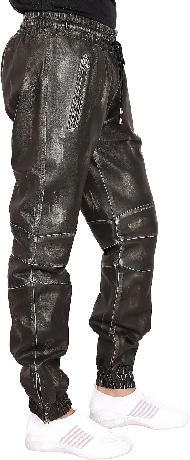 Mens Leather Joggers Pant for Bikers & Riders, Moto Sports Drawstring Pants, Trousers for Boys - Slim Fit Joggers