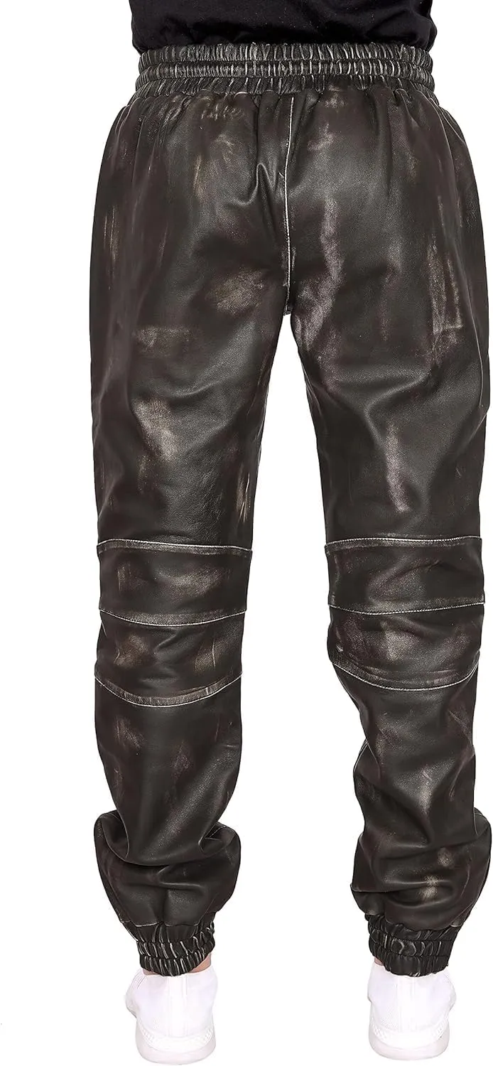 Mens Leather Joggers Pant for Bikers & Riders, Moto Sports Drawstring Pants, Trousers for Boys - Slim Fit Joggers