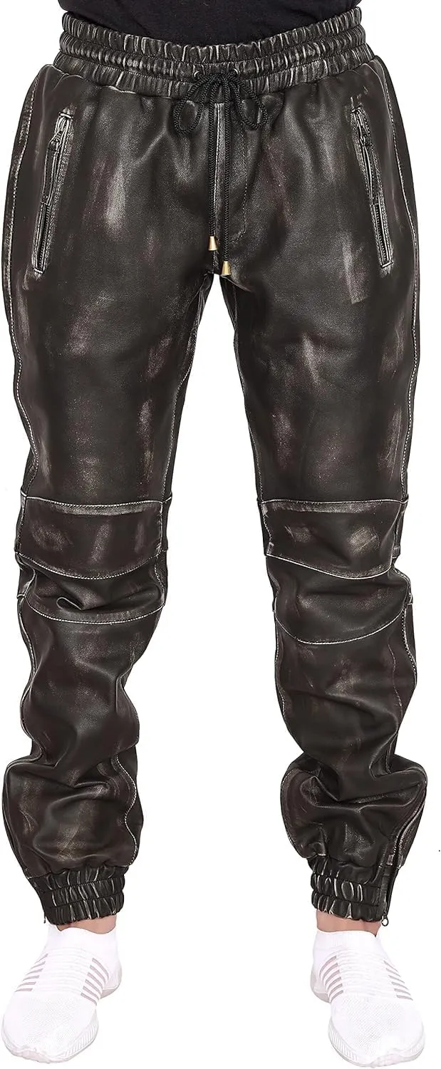 Mens Leather Joggers Pant for Bikers & Riders, Moto Sports Drawstring Pants, Trousers for Boys - Slim Fit Joggers