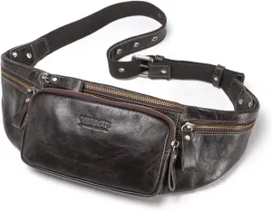 Men's Leather Waist Bag Belt Bag Shoulder Bag Waterproof Sling Bag for Sports, Climbing, Jogging, Hiking, Travelling Boys