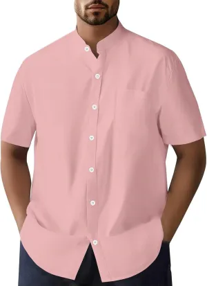 Mens Linen Shirts Short Sleeve Button Down Casual Summer Beach Shirts Oversized Soild Color Vacation Athletic Top