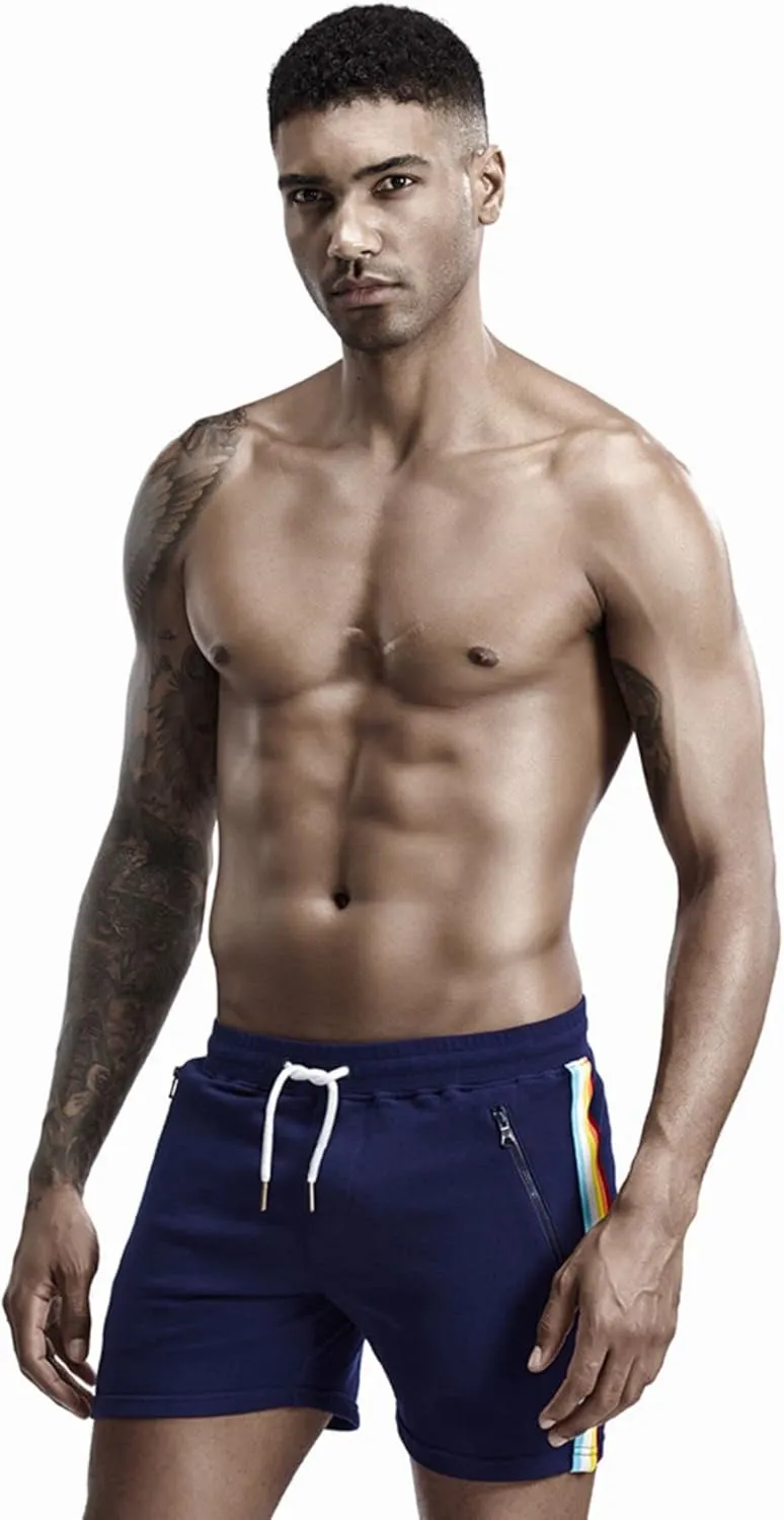 Men's Pride Rainbow Stripe Swim Trunks Quick Dry Beach Shorts with Pockets