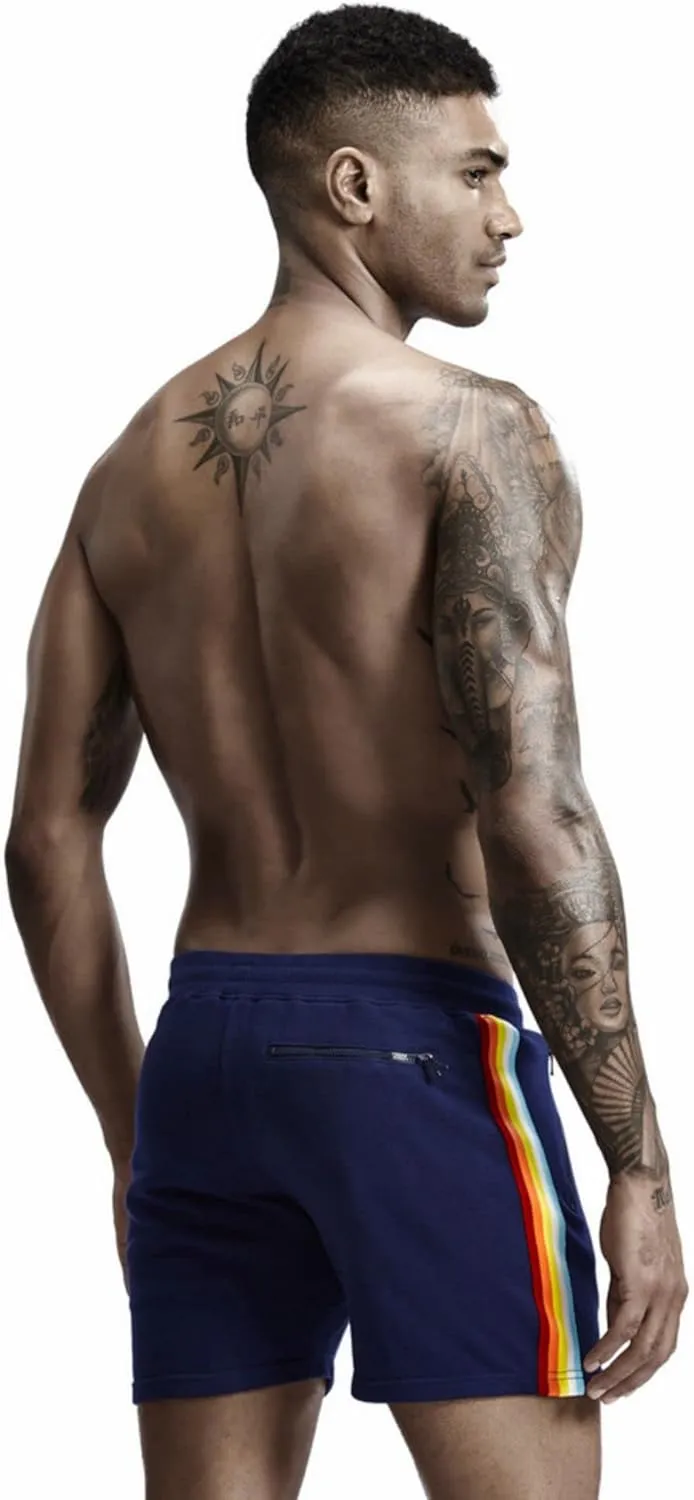 Men's Pride Rainbow Stripe Swim Trunks Quick Dry Beach Shorts with Pockets