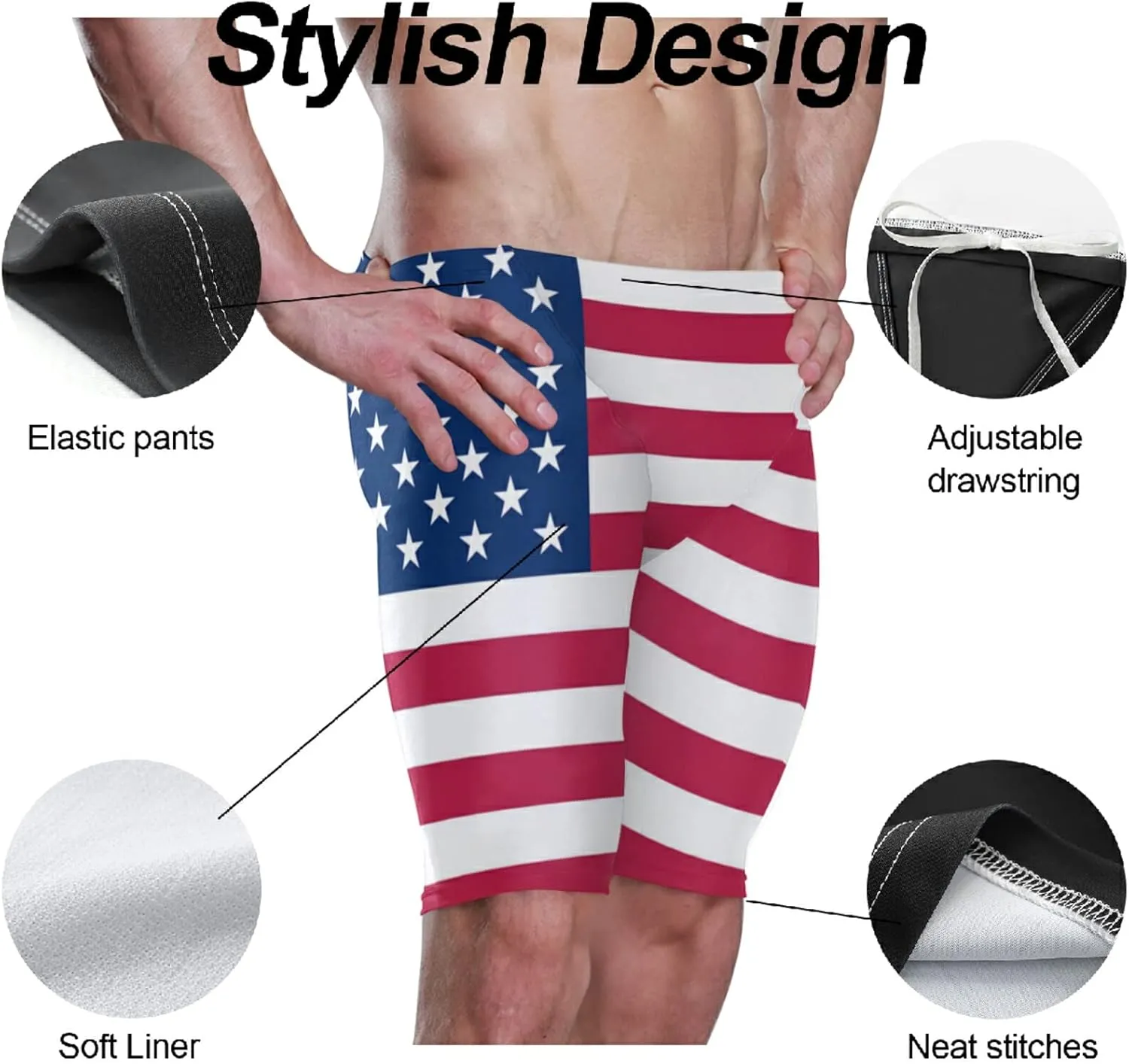 Mens Swim Jammers Printed Quick Dry Athletic Swimsuit