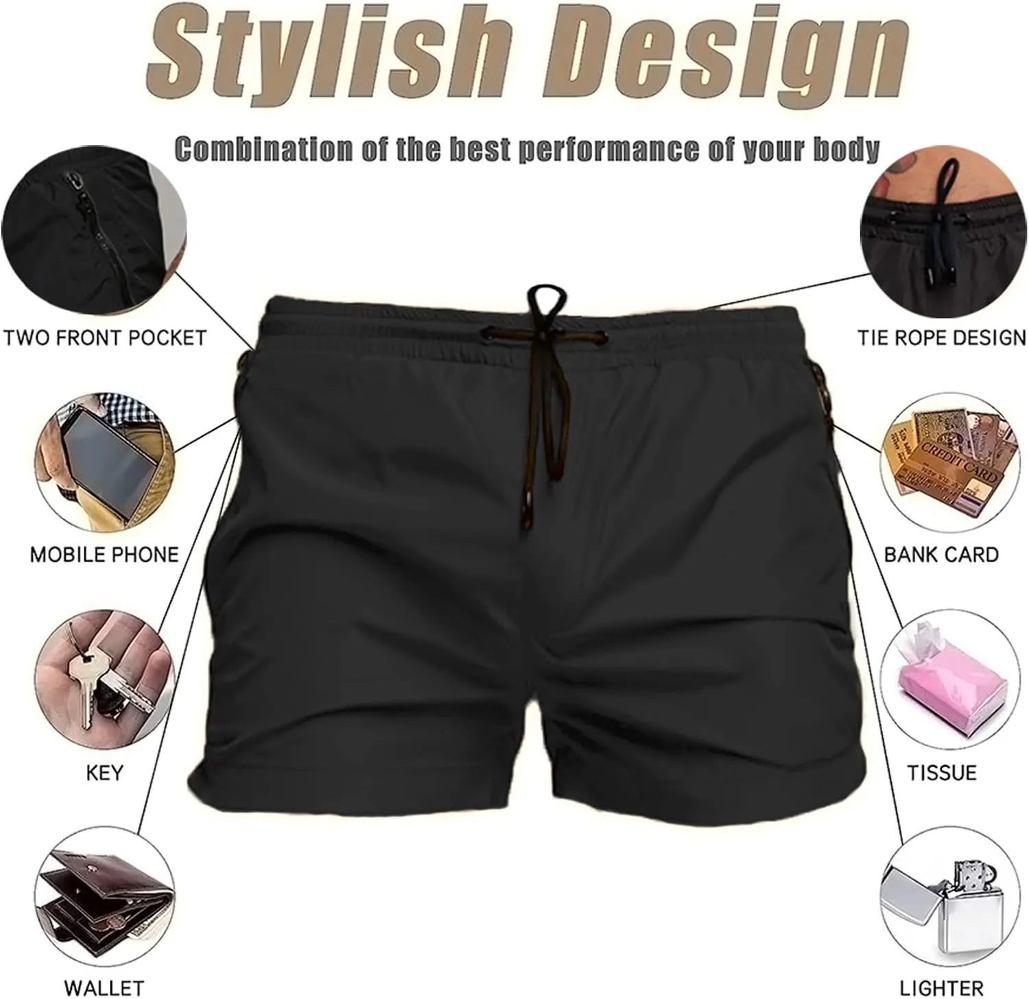 Mens Swim Trunks Quick Dry Swimwear Zipper Pockets, Swim Shorts with Mesh Lining