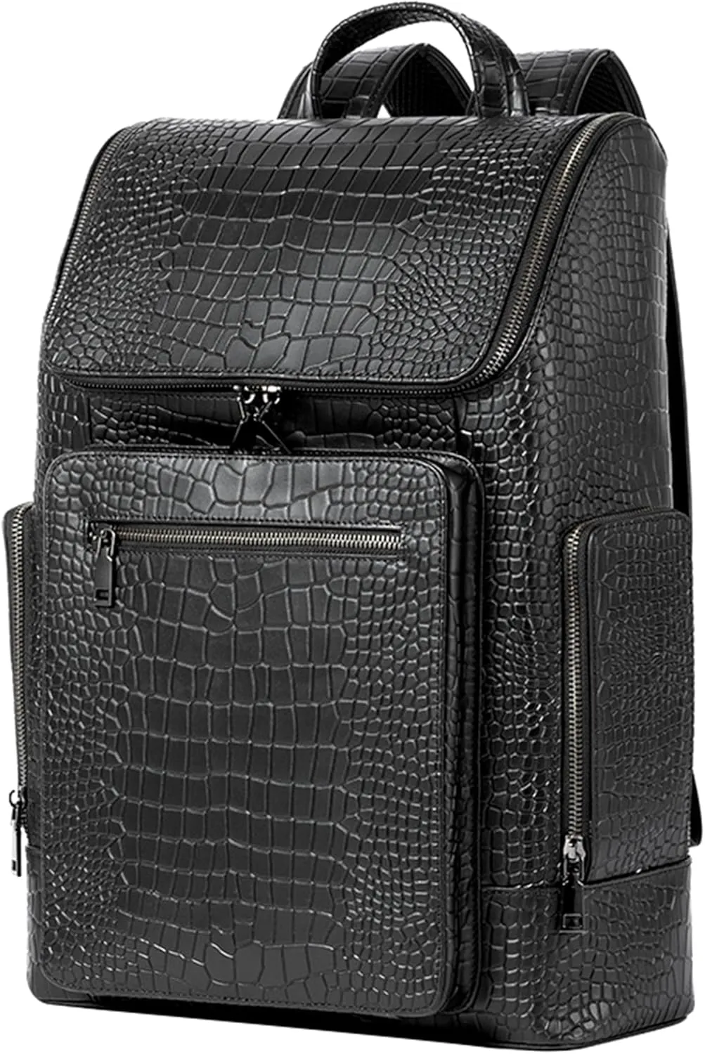 Men's Travel Backpack Genuine Leather Crocodile Print 15.6 inch Laptop Large Capacity Bookbag Casual Daypack