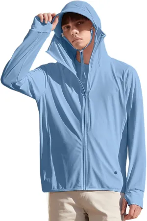 Men's UPF50  Sun Protection Hoodie Long Sleeve Thumbhole Elastic Quick Dry Sun Shirts Full Zipper Fishing Jacket