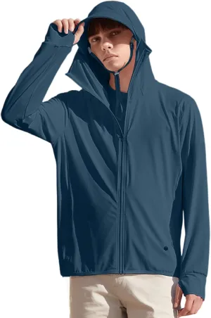 Men's UPF50  Sun Protection Hoodie Long Sleeve Thumbhole Elastic Quick Dry Sun Shirts Full Zipper Fishing Jacket