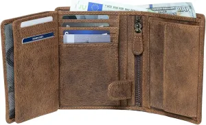 Mens Wallet RFID Blocking Genuine Full Grain Leather Bifold Wallet with Flip ID Coin and Secure Zip Compartment Extra Large (Dark Hunter Brown)