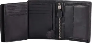 Mens Wallets Italy Bifold Flip ID Leather Wallet Vertical Slots Coin and Zip Compartment Large Capacity RFID Blocking (Polished Nappa Black)
