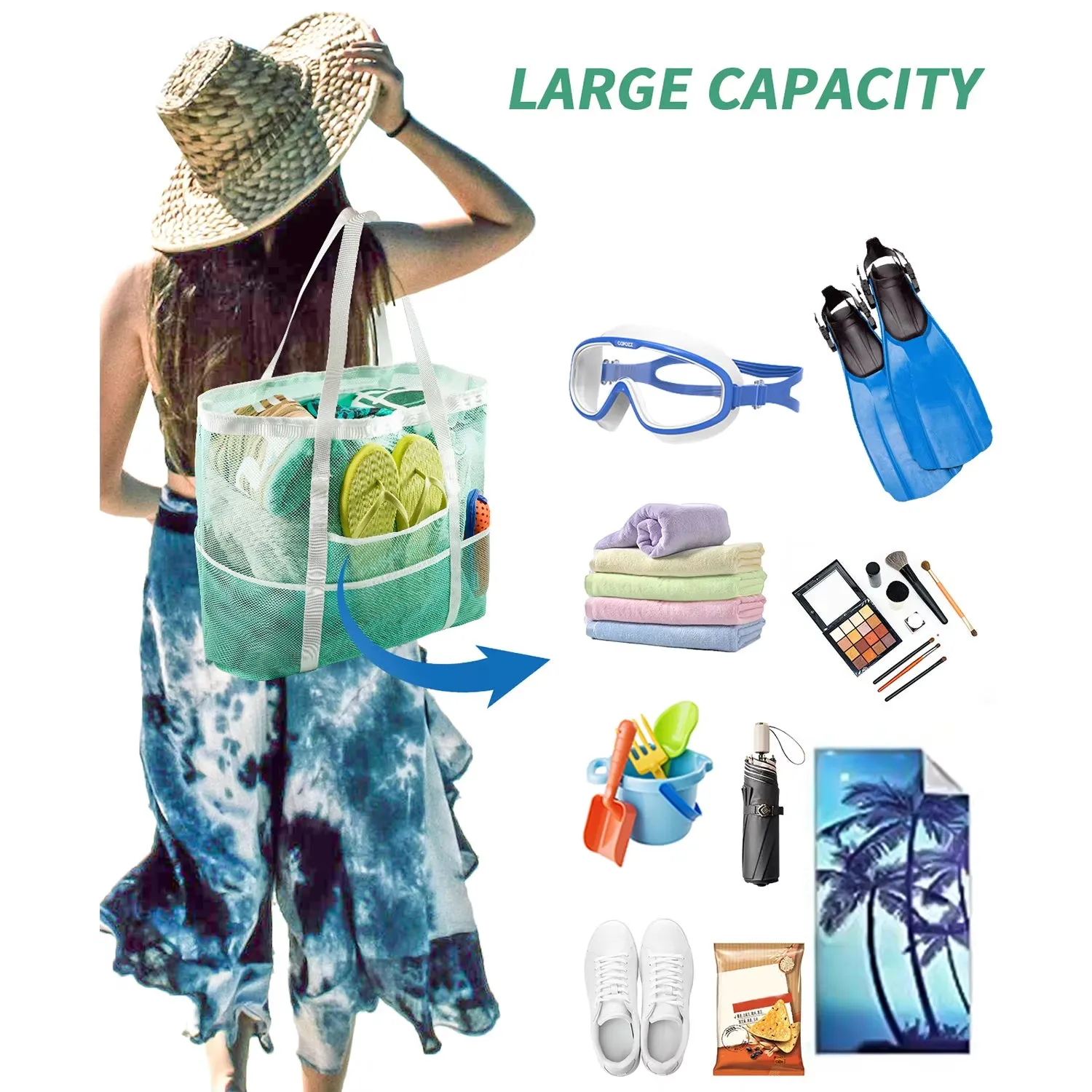 Mesh Beach Wash Bag Quick Dry Tote