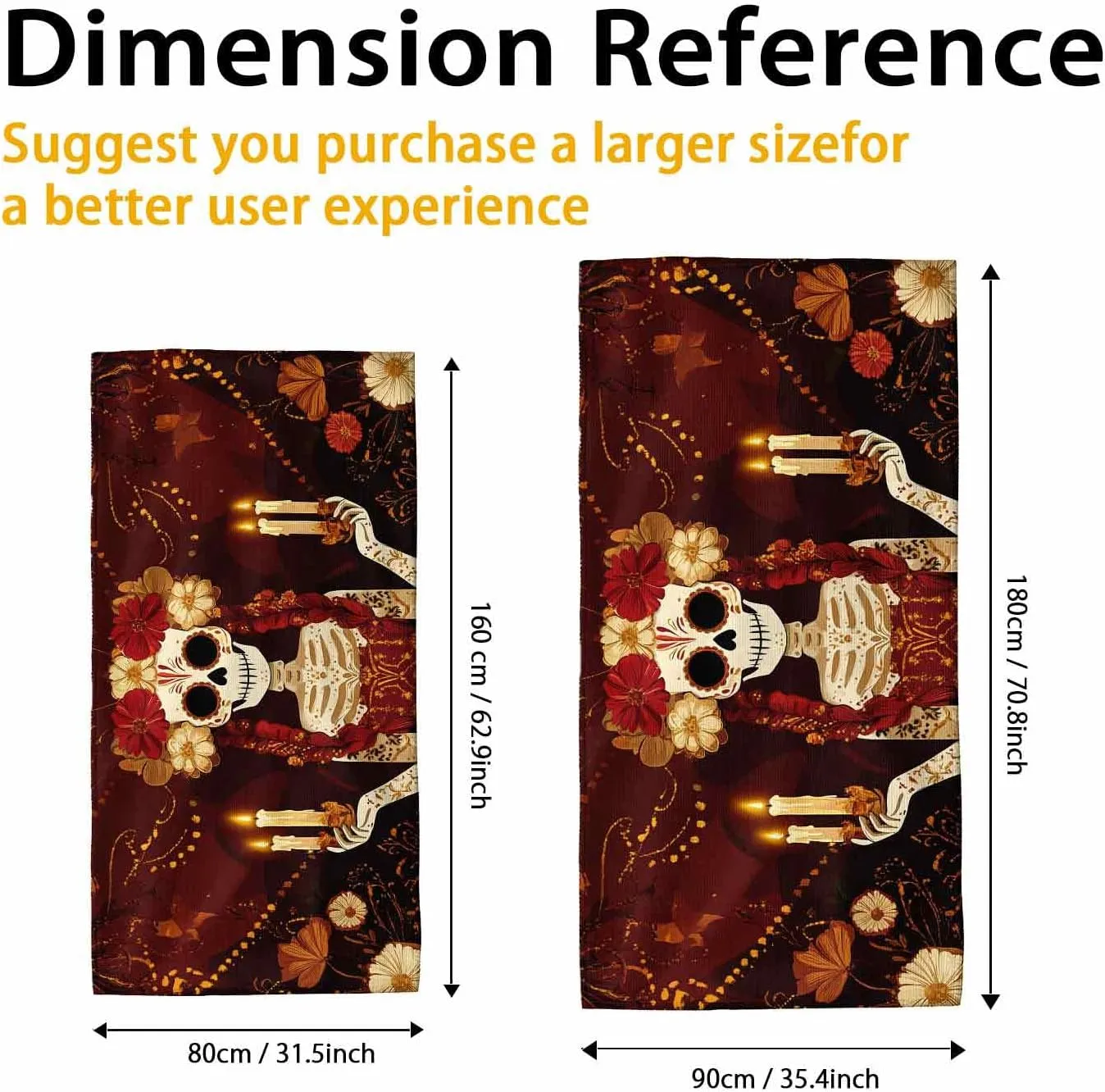 Mexican Sugar Skull Microfiber Beach Towel Red Floral Day of The Dead Bath Towel, Quick Dry Sand Free Absorbent Lightweight Beach Blanket, Outdoor Travel Pool Picnic Essentials 62x31 Inch