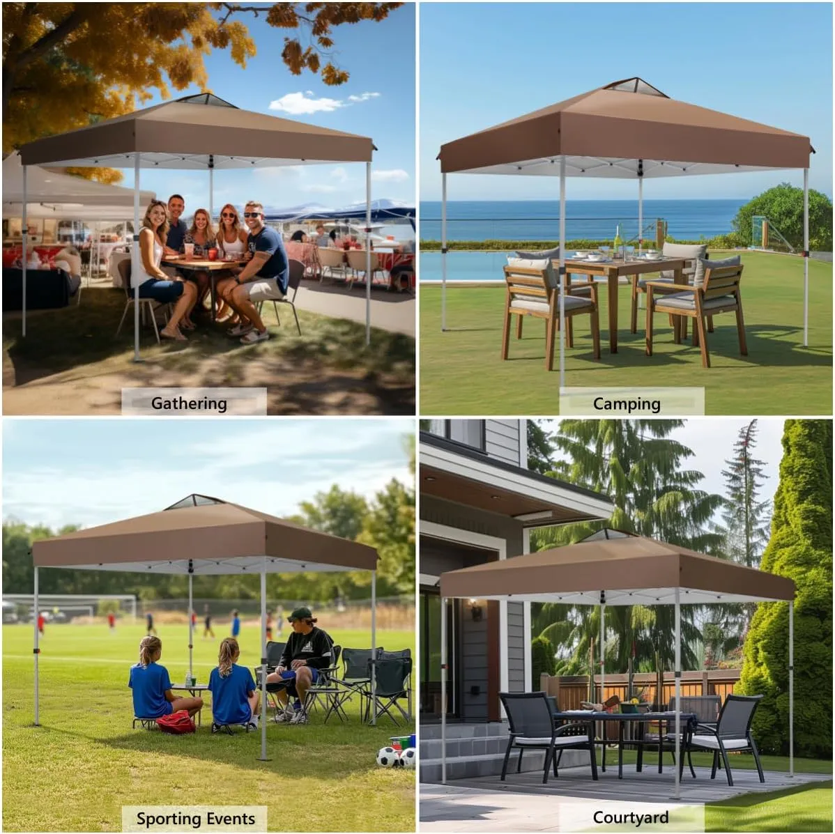 MFSTUDIO 10x10 Outdoor Pop Up Canopy Tent, Easy Set-up Straight Leg Folding Instant Shelter for Beach, Party and Camping, 100 Sq. Ft of Shade, Dark & Light Brown