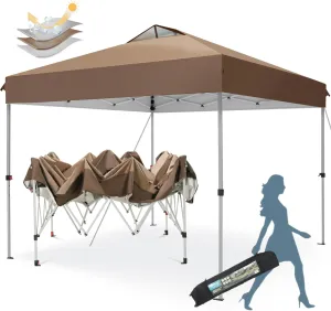 MFSTUDIO 10x10 Outdoor Pop Up Canopy Tent, Easy Set-up Straight Leg Folding Instant Shelter for Beach, Party and Camping, 100 Sq. Ft of Shade, Dark & Light Brown