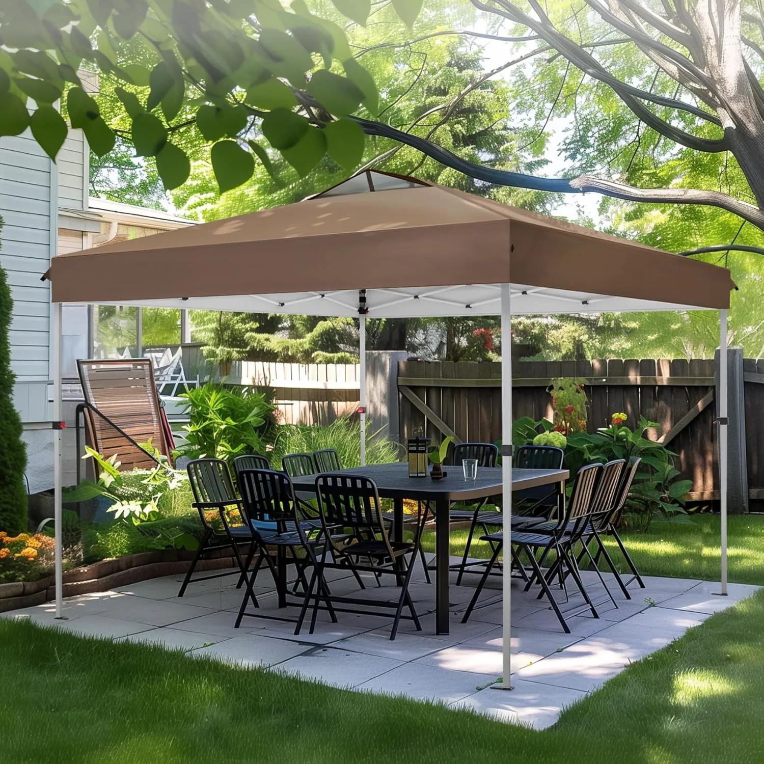 MFSTUDIO 10x10 Outdoor Pop Up Canopy Tent, Easy Set-up Straight Leg Folding Instant Shelter for Beach, Party and Camping, 100 Sq. Ft of Shade, Dark & Light Brown