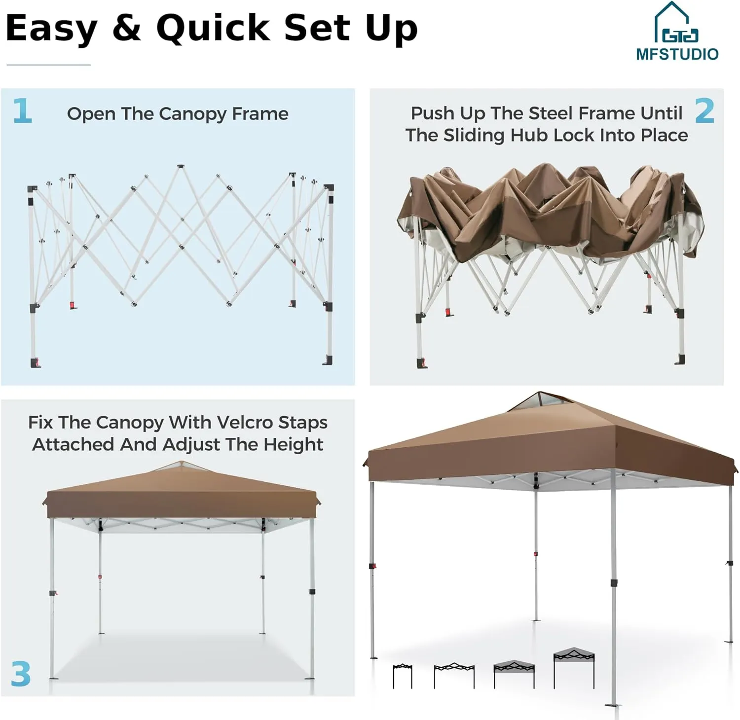 MFSTUDIO 10x10 Outdoor Pop Up Canopy Tent, Easy Set-up Straight Leg Folding Instant Shelter for Beach, Party and Camping, 100 Sq. Ft of Shade, Dark & Light Brown