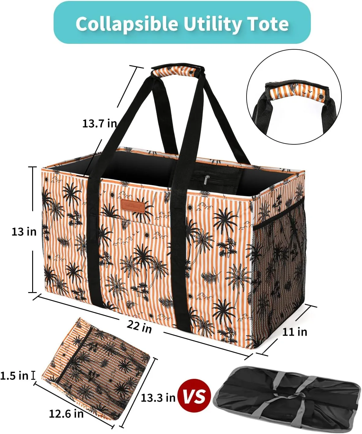 MHOMER Reusable Grocery Bags Extra Waterproof Large Utility Tote Bag with Carrying Handles Foldable Shopping Bags for Storage Space Saving Reinforced Bottom Durable Oxford Fabric Coconut Pattern
