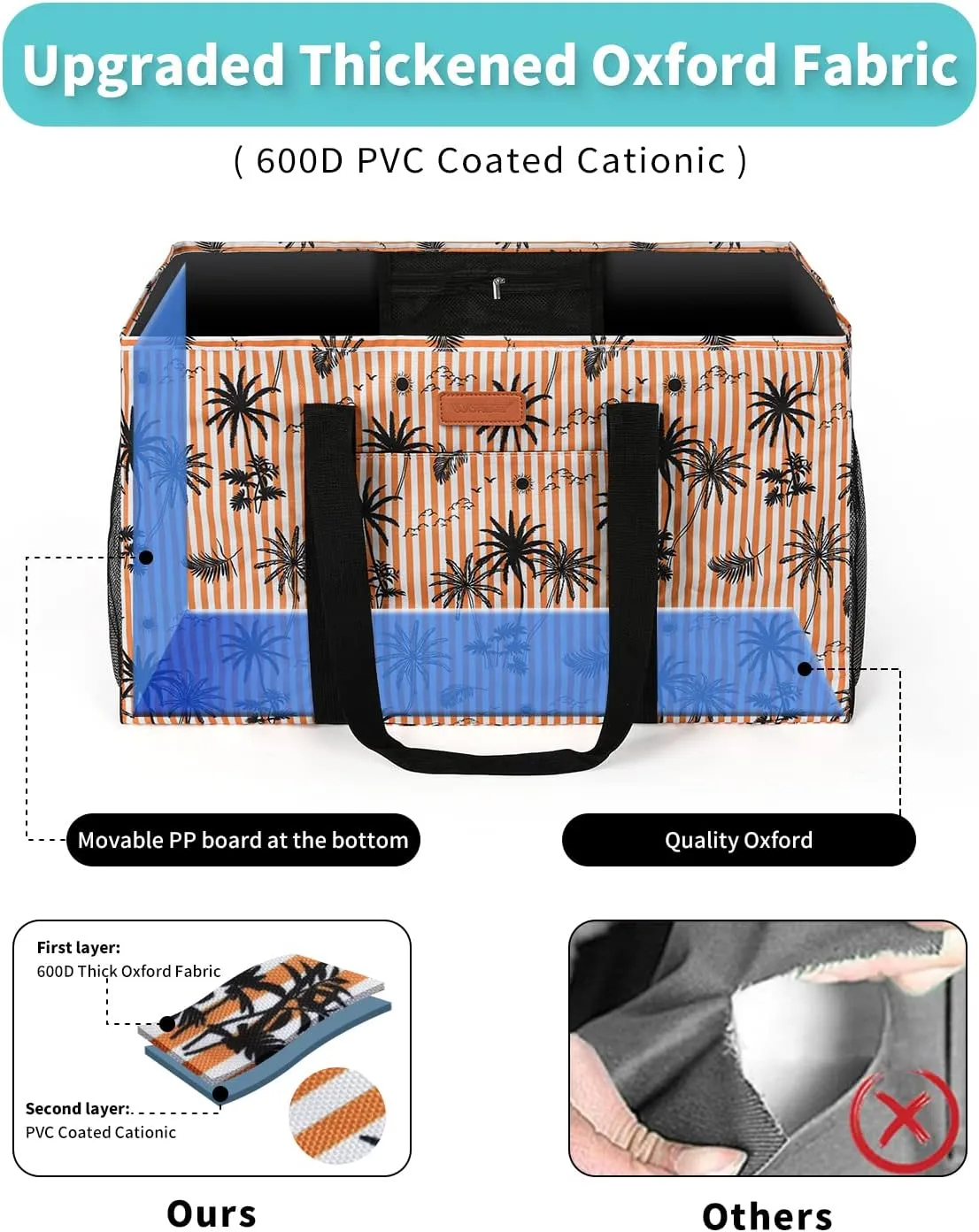 MHOMER Reusable Grocery Bags Extra Waterproof Large Utility Tote Bag with Carrying Handles Foldable Shopping Bags for Storage Space Saving Reinforced Bottom Durable Oxford Fabric Coconut Pattern