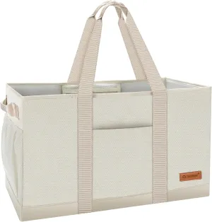 MHOMER Reusable Upright Grocery Bags Extra Waterproof Large Tote Bag with Carrying Handles Reinforced Bottom and Side Durable Oxford Fabric Foldable Shopping Bags Cream-colored